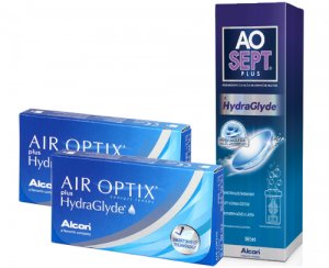 2 x Air Optix Plus HydraGlyde 3 szt. + AOSEPT PLUS z HydraGlyde 50% TANIEJ