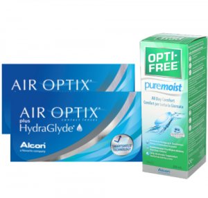 2x Air Optix Plus HydraGlyde - 6szt. + OPTI-FREE PureMoist 50% TANIEJ