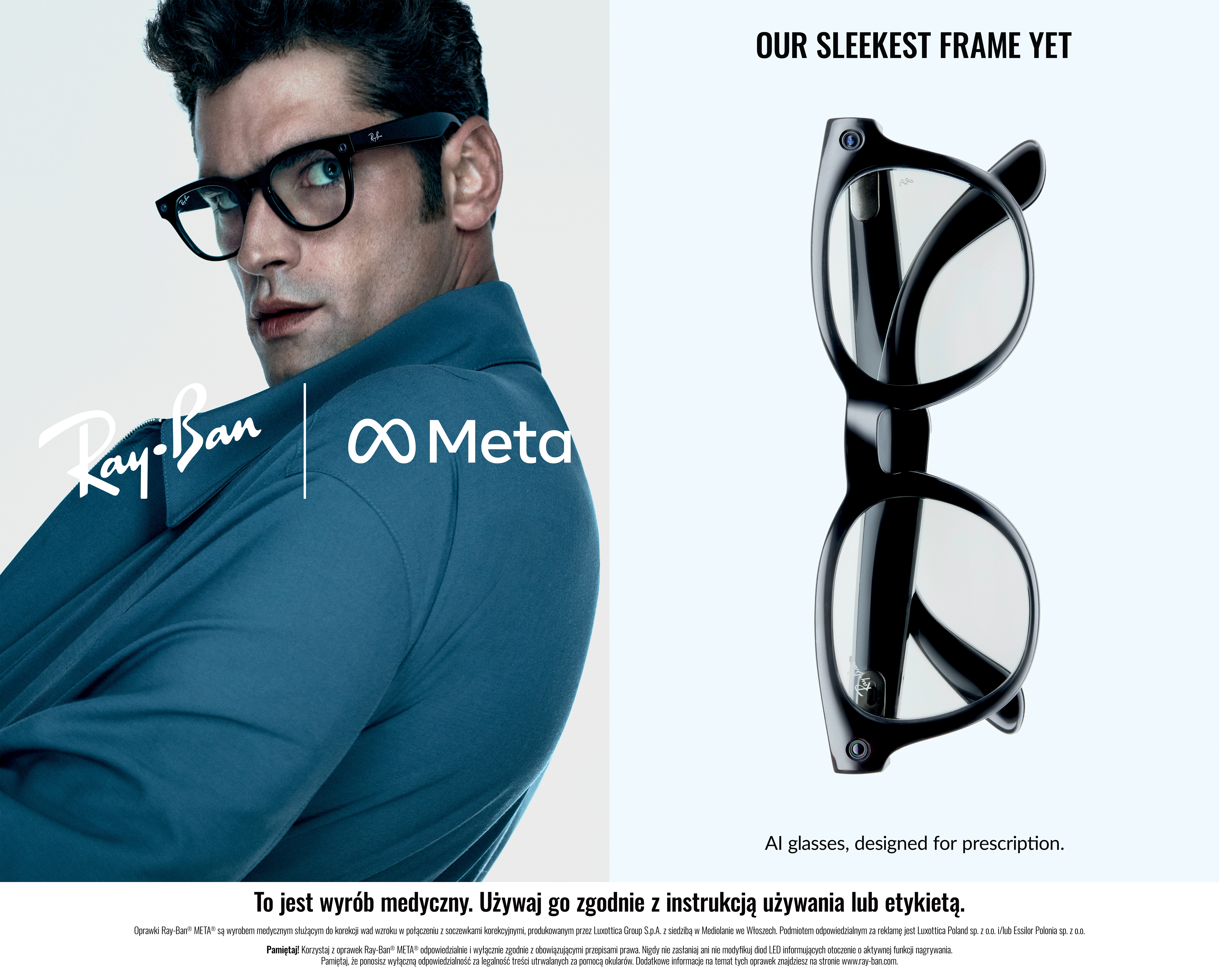 Ray-Ban Meta z ciemnymi soczewkami i ozdobnymi detalami oprawki